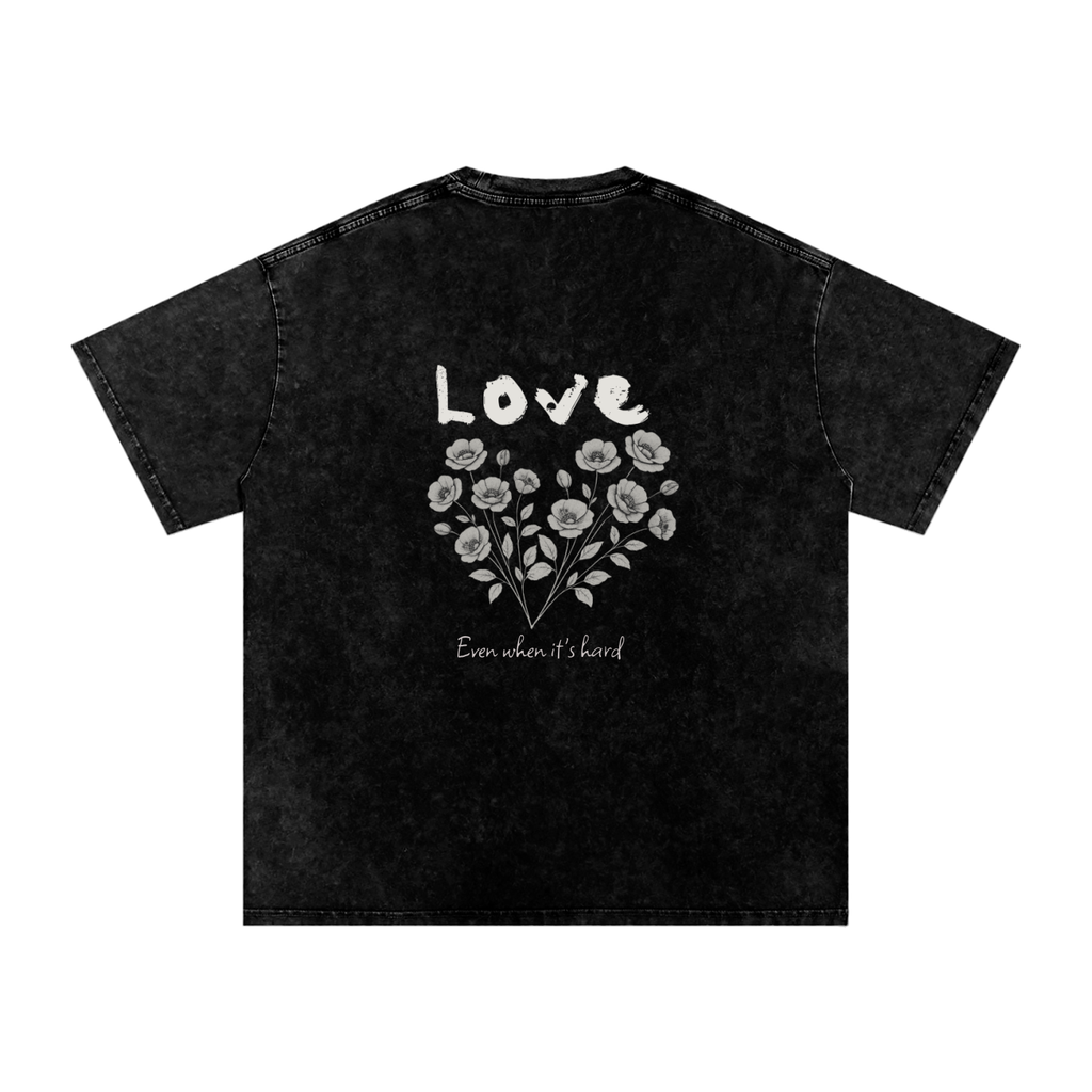 Flower Heart - Washed Oversized Tee